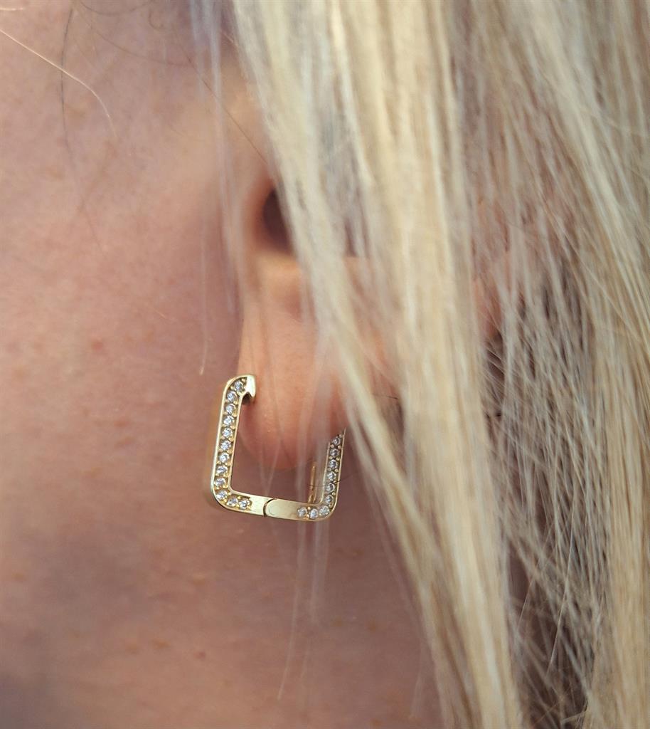 Χρυσά Σκουλαρίκια Τετράγωνα με Πέτρες 14 Καράτια