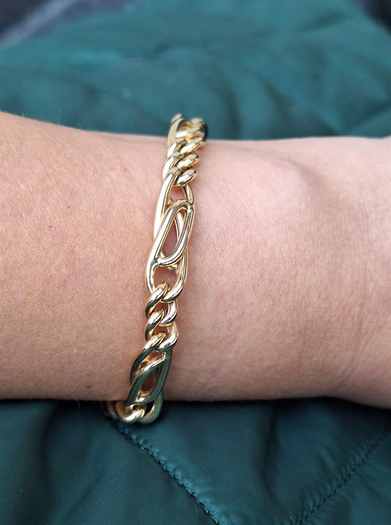 βραχιόλι χρυσό Κ14, βραχιόλι τύπου Figaro, unisex βραχιόλι χρυσό, χρυσό βραχιόλι 14 καρατίων, γραβάτα κρίκοι Figaro, κόσμημα χρυσό unisex Αγγλικά: 14K gold bracelet, Figaro chain bracelet, unisex gold bracelet, 14 carat gold chain bracelet, Figaro link br