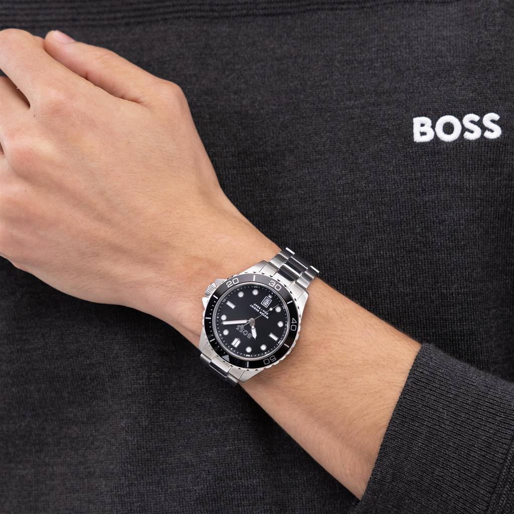 BOSS Troper, HUGO BOSS 1514295, ανδρικό ρολόι, stainless steel watch, silver bracelet watch, black dial watch, ατσάλινο ρολόι, μοντέρνο ανδρικό ρολόι, Hugo Boss watch, Troper series