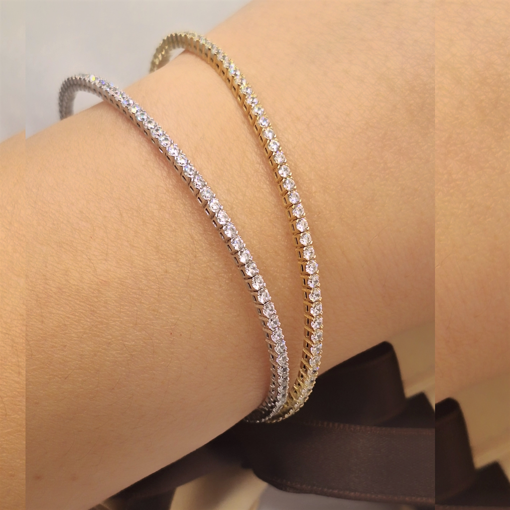 Βραχιόλι Ριβιέρα Χρυσό Ευκάμπτο με Zircon Κ14