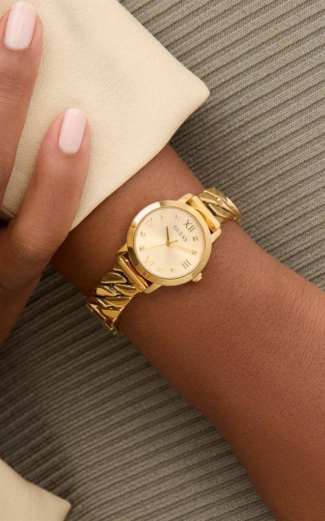 Guess GW0867L2, Guess γυναικείο ρολόι, γυναικείο ρολόι Guess, ρολόι με χρυσό μπρασελέ, quartz ρολόι γυναίκεια, 25 mm ρολόι Guess, fashion ρολόι Guess, αναλογικό ρολόι Guess, 3 ATM αντοχή στο νερό, Guess Chime, επώνυμα γυναικεία ρολόγια, ρολόι για δώρο