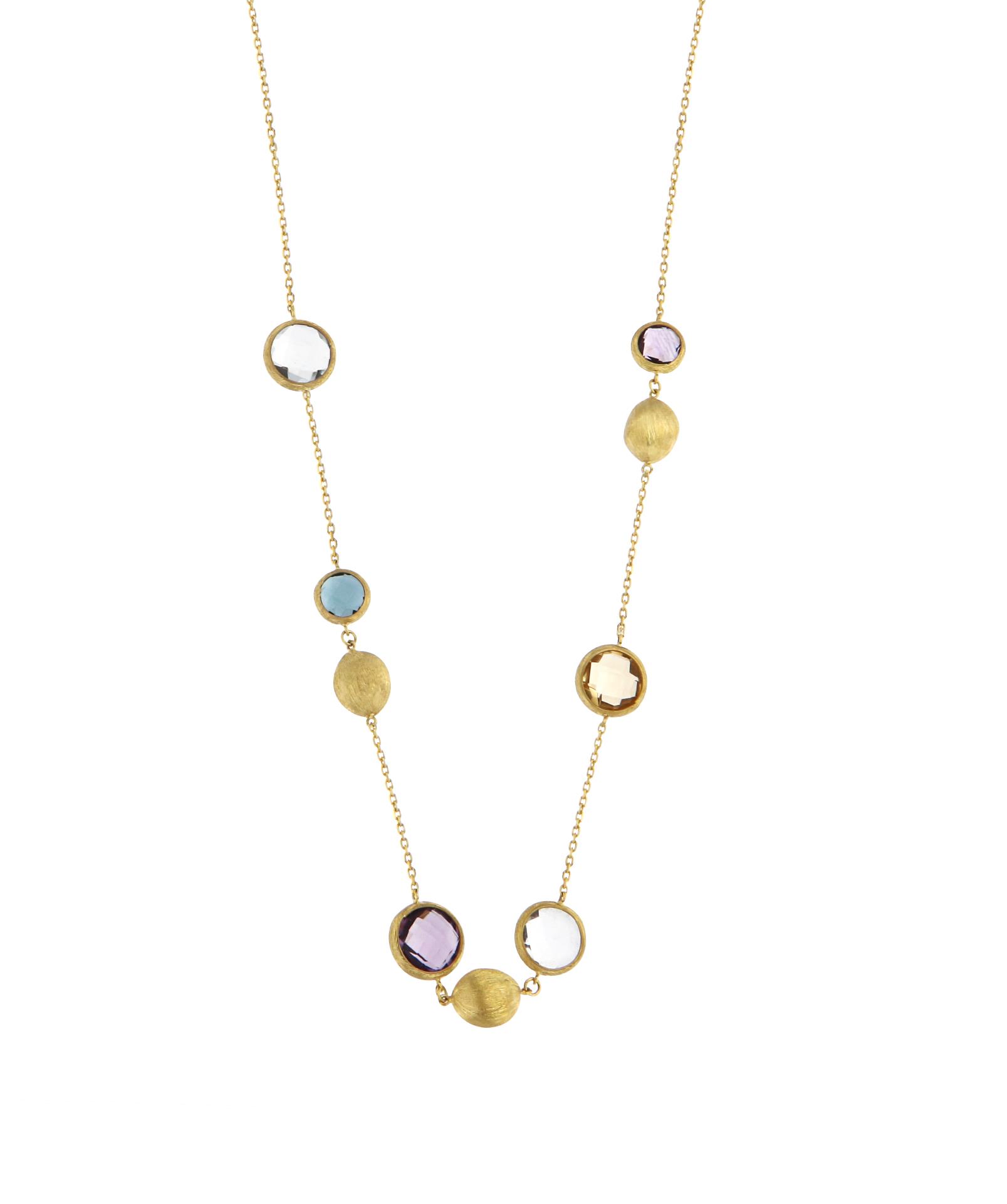 Χρυσό Κολιέ Ματ με Aquamarine, Citrine, London Blue Πέτρες 14 Καράτια