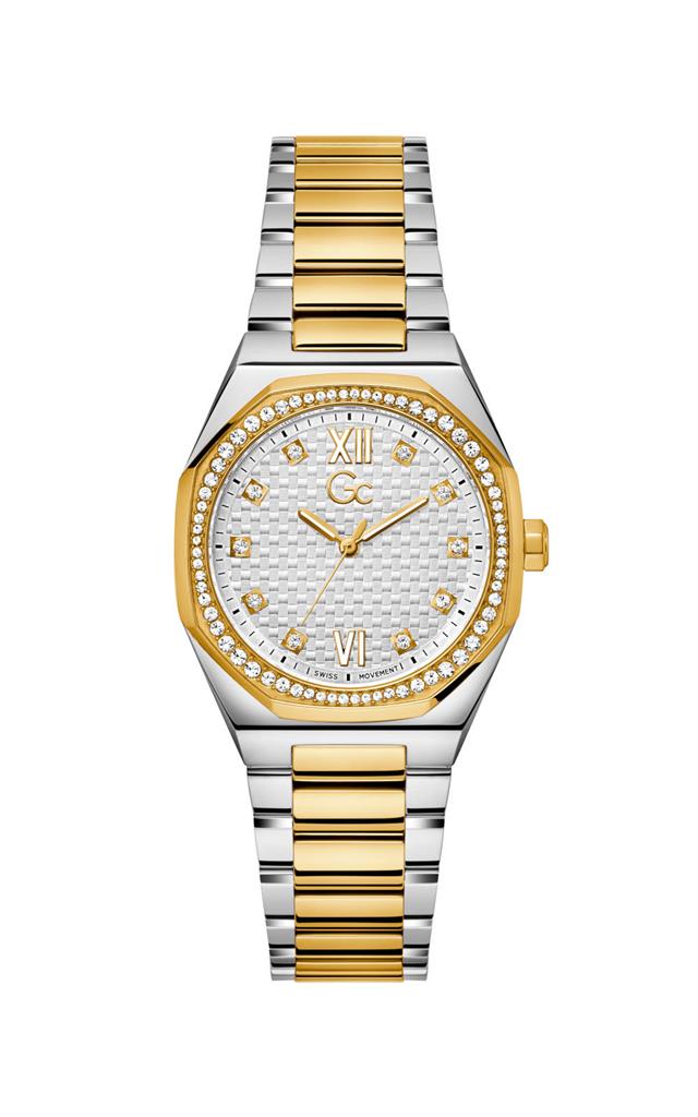 GUESS Collection Coussin Sleek Crystals Two Tone Stainless Steel Bracelet Z25002L1MF