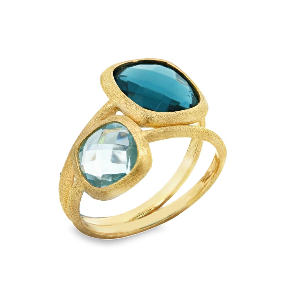 Χρυσό Δαχτυλίδι Ματ με London Blue και Aquamarine Κ14