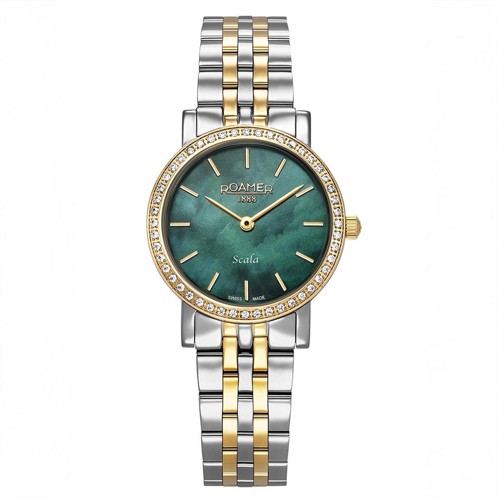 ROAMER Scala Crystals Green Pearl Dial 28mm Two Tone Gold Stainless Steel Bracelet 976830-47-70-50