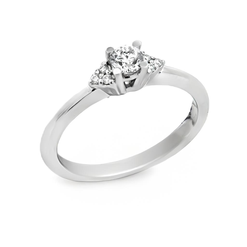 18K White Gold Ring with 0.25ct Round Diamond and Six Side Diamonds
