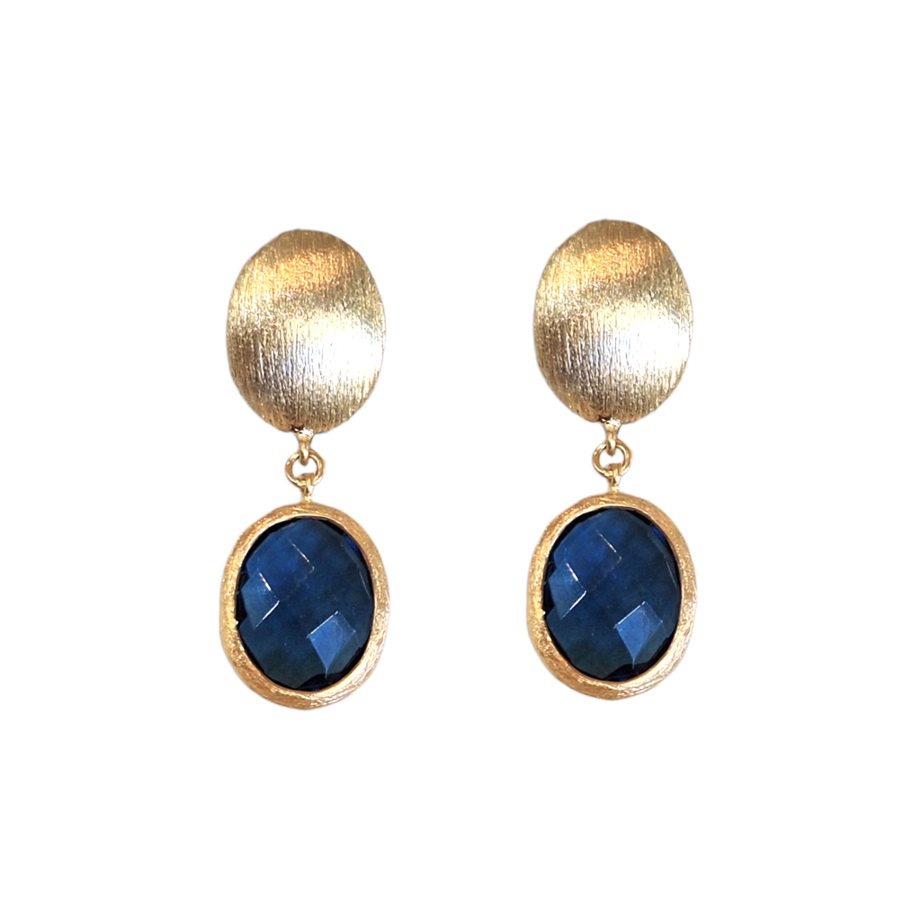 Σκουλαρίκια Χρυσά K14 με Πέτρες London Blue