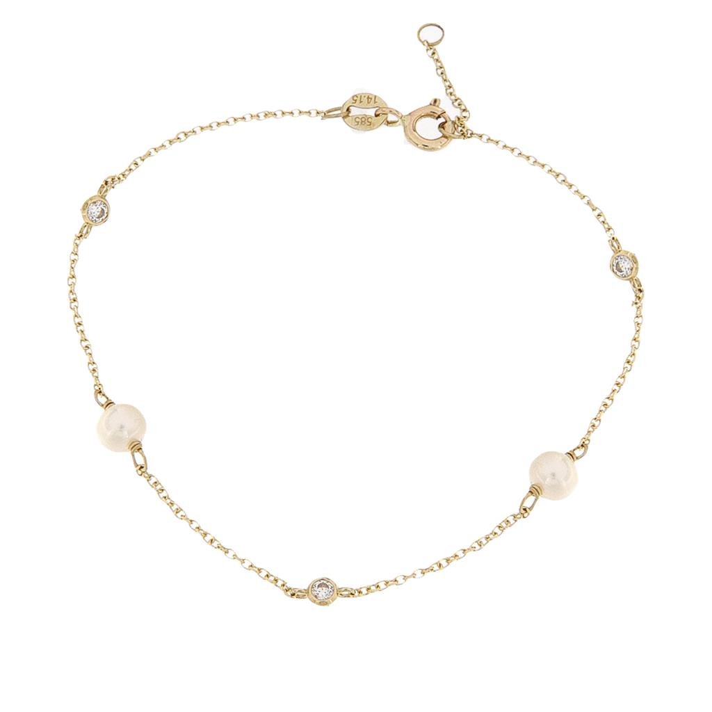 Βραχιόλι Χρυσό K14 με Μαργαριτάρακια και Zircon Κ14