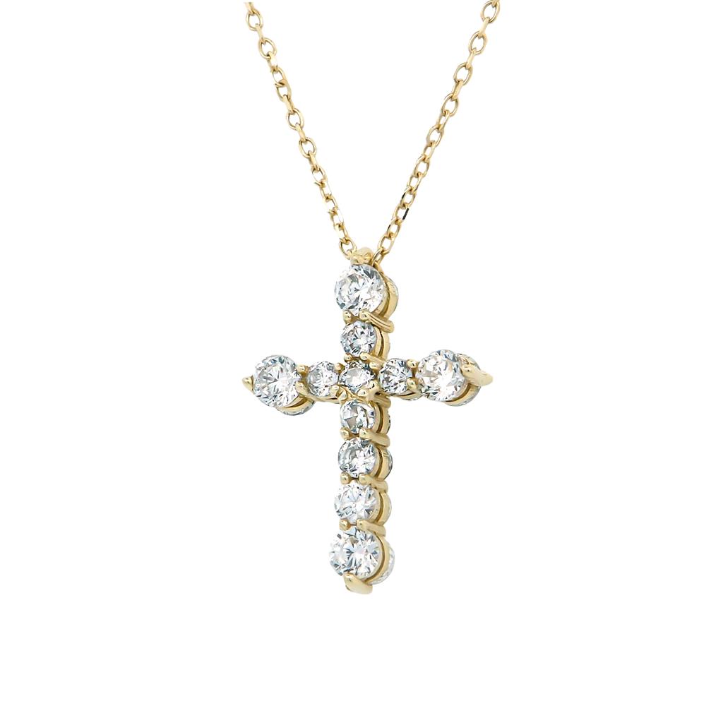Γυναικείος Σταυρός Χρυσός Κ14 με  Πέτρες και Ενσωματωμένη Αλυσίδα